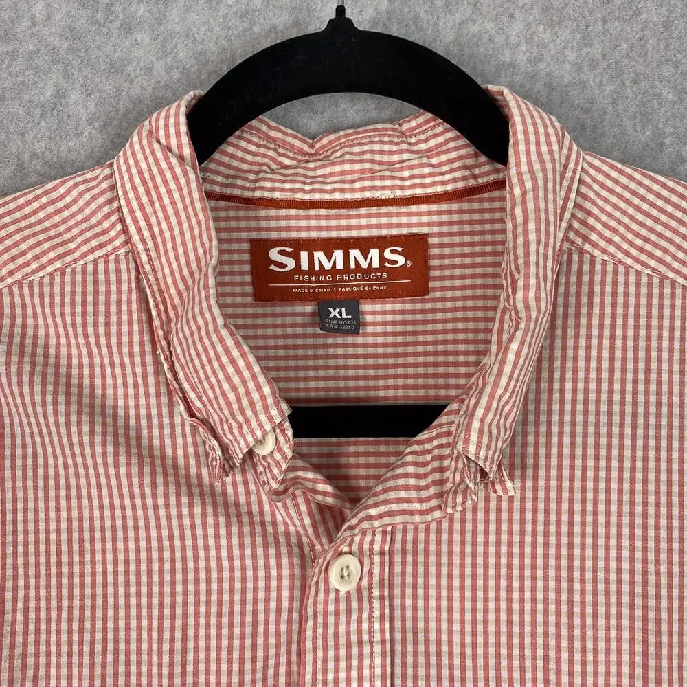 Simms Shirt Mens XL Pink Plaid Long Sleeve Button Up Pockets
